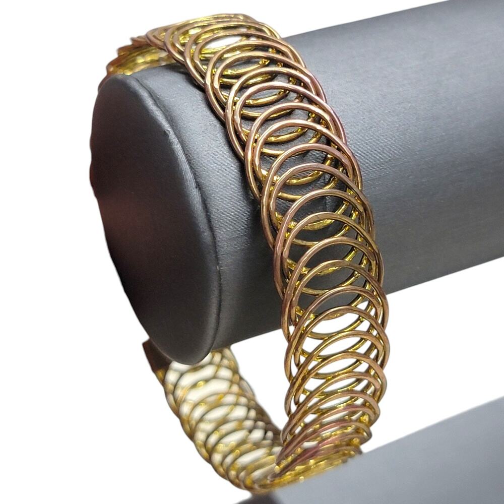 Vintage Spring Coil Sleeve Garter Armband Gold Tone Expandable Wire Bracelet